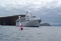 Cruise ship outside the entrance to Dingle Harbour