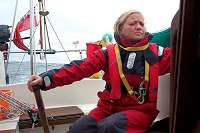 Kathy helming across Dingle Bay